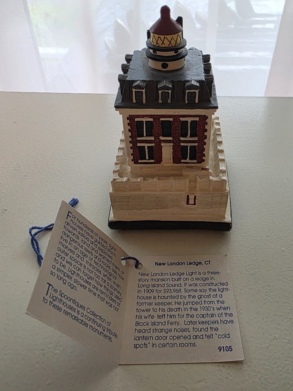 New London Ledge CT Spoontiques Lighthouse Vintage Figurine #9105 w/ Tag - Picture 3 of 4